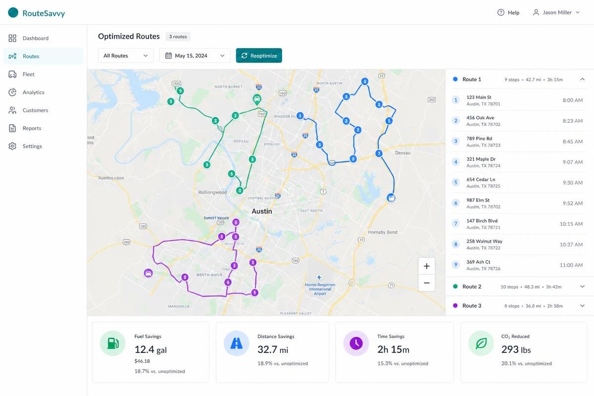 Predictive Delivery Route Optimisation, AI & Machine Learning Solutions interface built by Devlynks for a Logistics & Supply Chain operation